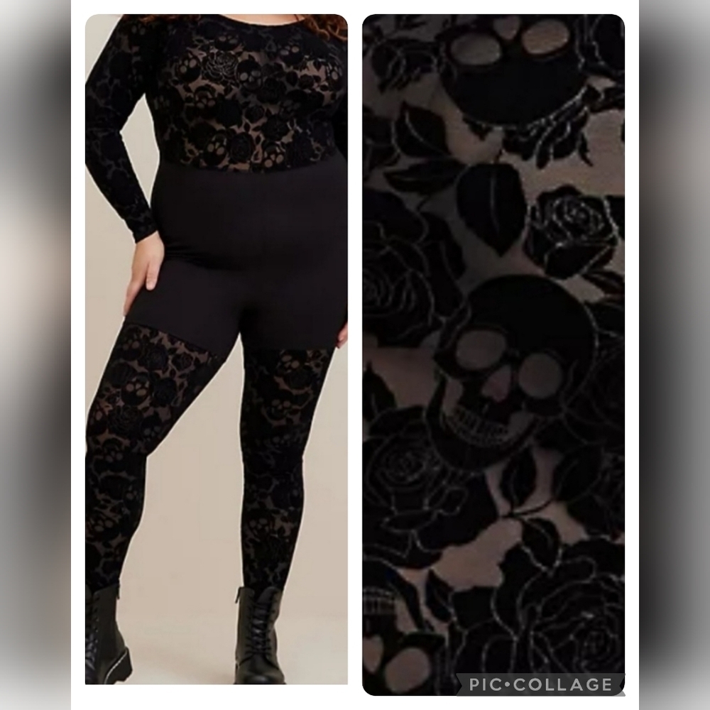 🆕️☠️ SKULL / FLORAL FLOCKED CATSUIT - FULL LENGTH☠️